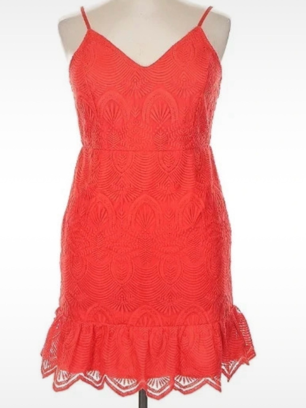 Lulus red orange ruffle hem dress